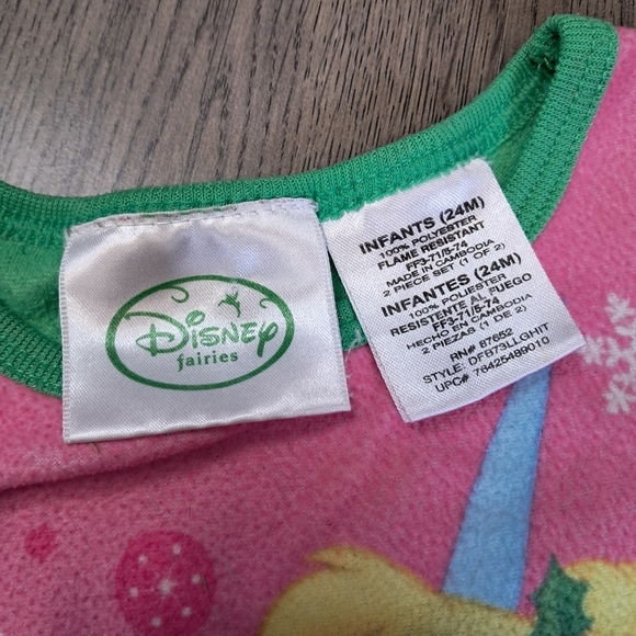 Disney Girls Tinker Bell 24 Month Pajama Flannel Shirt Holiday Fairy - Picture 3 of 5